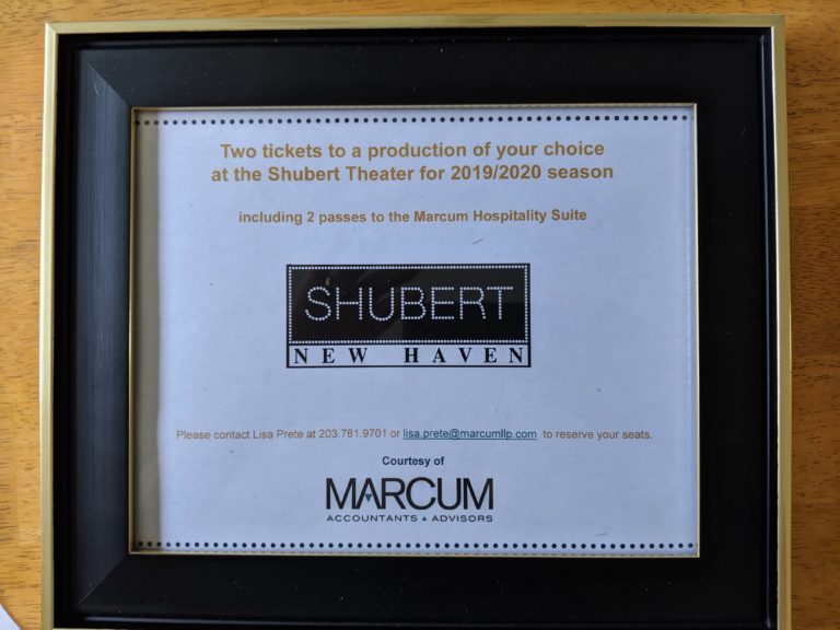 Two tickets to a production of your choice at the Shubert New Haven including access to the Marcum hospitality suite.